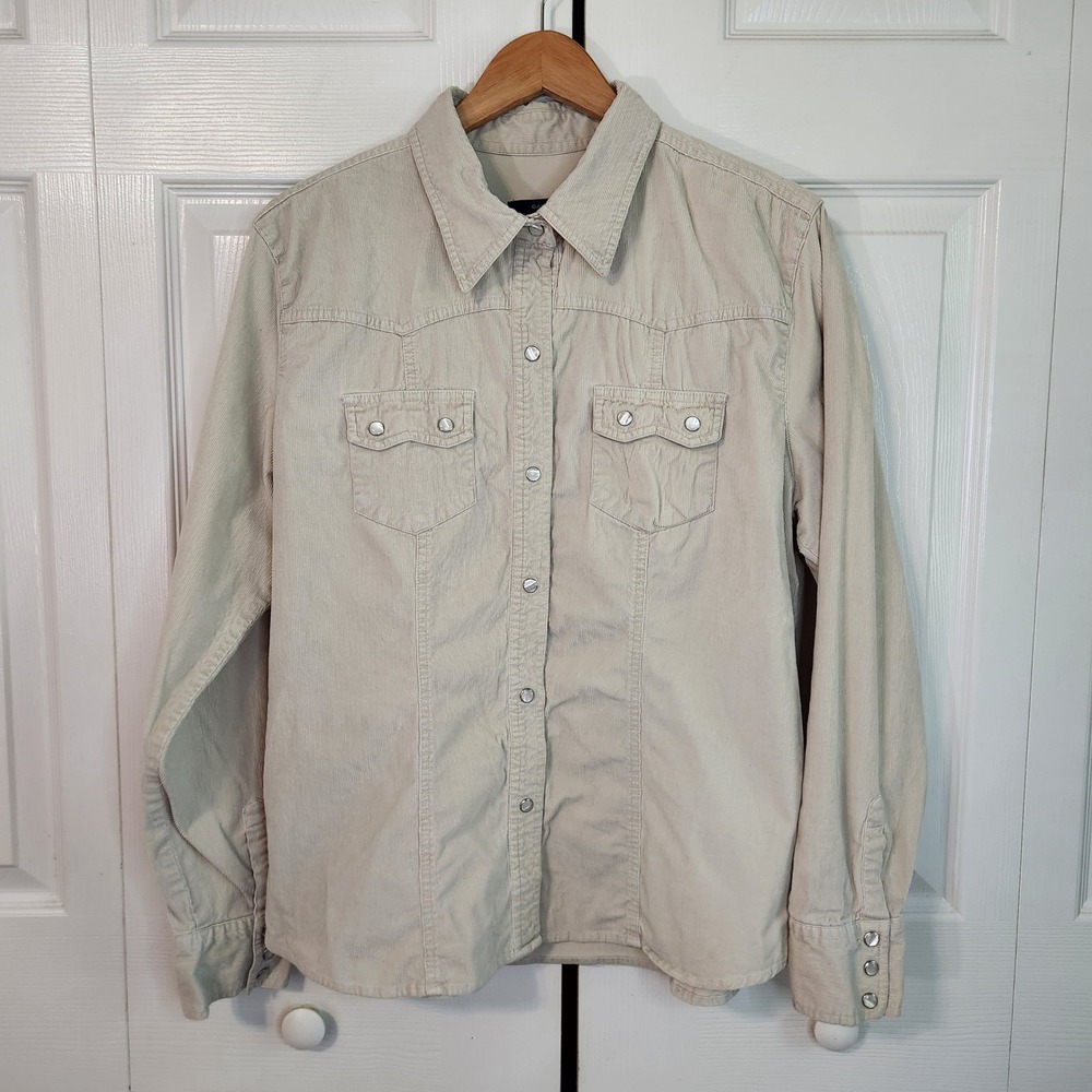 GAP Vintage Womens XL Beige Corduroy Western Snap Front Shirt Pearlized Buttons